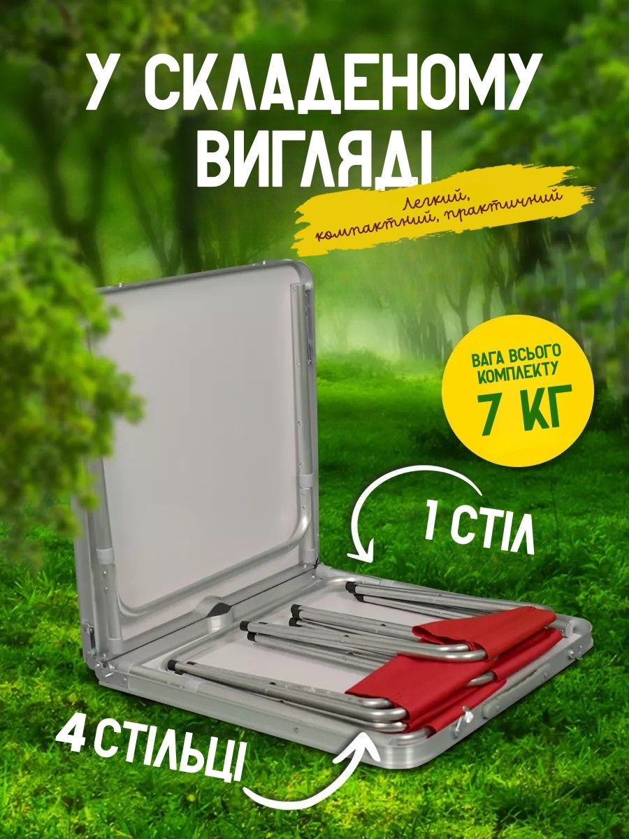 Складаний туристичний стіл із чотирма стільцями